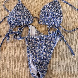 Blue and White Floral Bikini Set